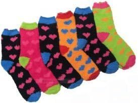 Fuzzy LOVE Socks, Fuzzy Socks with Hearts Print, 6 Pairs, Size 9-11.