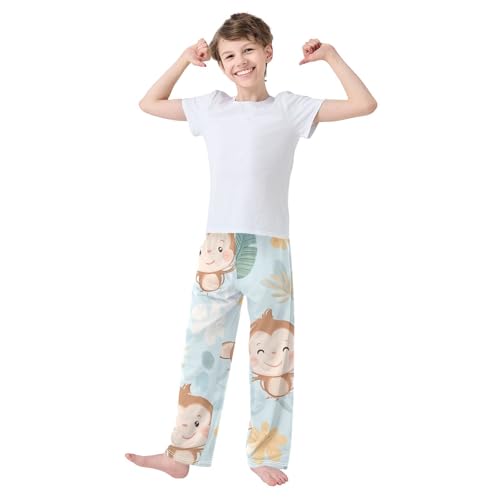 Tropical Monkey Leaf Boys Long Pants Soft Trousers Elastic Waist Kids Lounge Bottoms with Pockets S-XL3