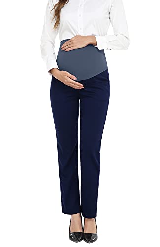 Pacbreeze Women's Maternity Pants For Work Over-Bump Pregnancy Casual Stretchy Straight Dress Pants With Pockets(Navy, Large) #TOP2