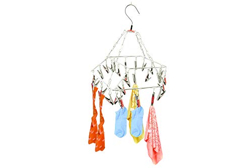 Image of HAZEL Cloth Hanger for Drying Clothes | Hanger for Clothes Hanging, 24 Clips | Stainless Steel Clip for Clothes | Hexagonal Kids Clothes Clips for Easy Clothes Drying, 1 Count