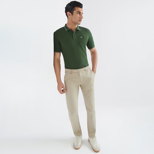 Image of Raymond Men's Modern Fit Solid Pattern Pure Cotton Half Sleeve Polo Neck Casual T-Shirt