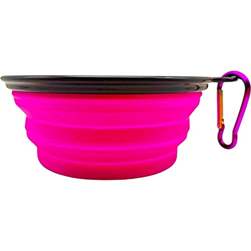 SERTYT ペット用食器 フードボウル フック付き 折り畳み式 餌入れ 水入れ シリコン ペットボウル ウォーターボウル エサ入れ 中【650ml】 ピンク