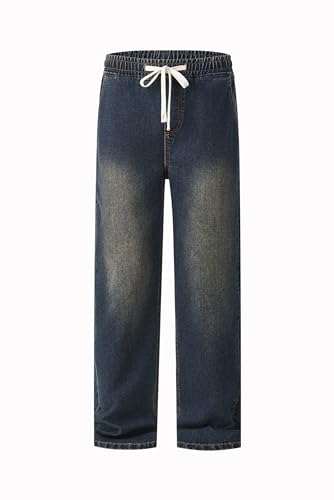 Men's Retro Relaxed FeelingFull Drawstring Straight Leg JeansSlim Fit CasualClassicVersatileSuitable for Both FatThin