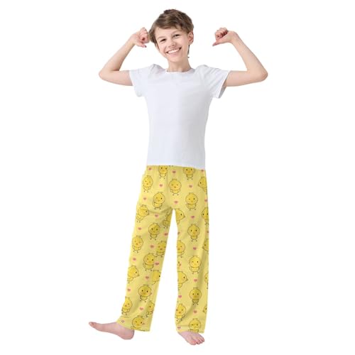 Chick Love Heart Boys Long Pants Soft Trousers Elastic Waist Kids Lounge Bottoms with Pockets S-XL2