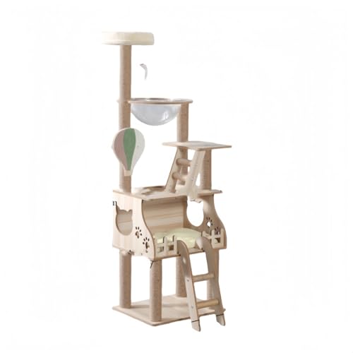 JORERAORMESの猫用クライミングタワーは、猫ハウスと一体化された多層構造で、四季を通じて使用可能です。ハウス付きで、安定性が高いです。 (用黄麻ロープ巻かれた柱)