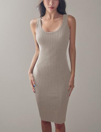 Image of FAIMILORY Women's Basic Ribbed Sundress Stretchy Bodycon Casual Midi Tank Dress