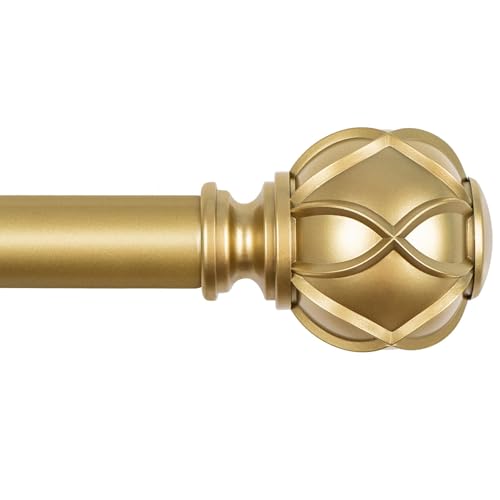 KAMANINA Gold Curtain Rod 32 to 58 Inch(2.6-4.8Ft), 7/8 Inch Single Adjustable Curtain Rods for Windows 28 to 48, Decorative Drapery Rods with Netted Texture Finials