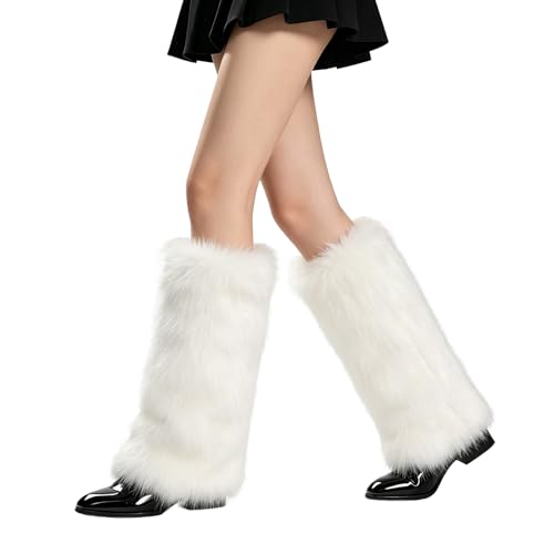 THARAHT Womens Furry Leg Warmers Faux Fur Fluffy Boot Covers with Satin Lining for Halloween Christmas Rave Festival Outfit