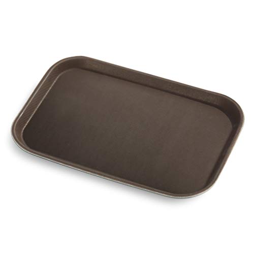 New Star Foodservice Restaurant Grade Non-Slip Tray, Plastic, Rubber Lined, Rectangular (Brown, 10-Inch x 14-Inch)