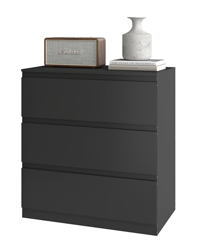 Amveya Commode Noire 3 Tiroirs 70 x 40 x 75 cm Commode de Chambre Moderne Meuble de Rangement Noir avec Tiroirs Buffet Bas pour Salon Entrée Couloir