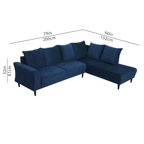 Image of Gratly RHS 4 Seater L Shape Sofa Set for Living Room (Blue Colour) Premium Fabric Sofa