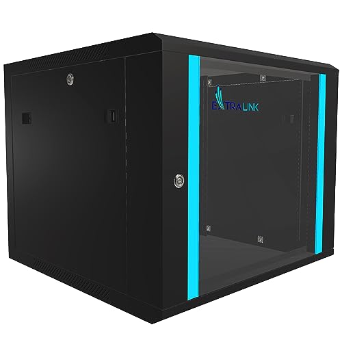 Extralink Baie de Brassage 19 Pouces 9U - Armoire réseau 600mm de Profondeur pour Montage Mural ou au Sol, Charge admissible 60kg, Porte en Verre trempé,...