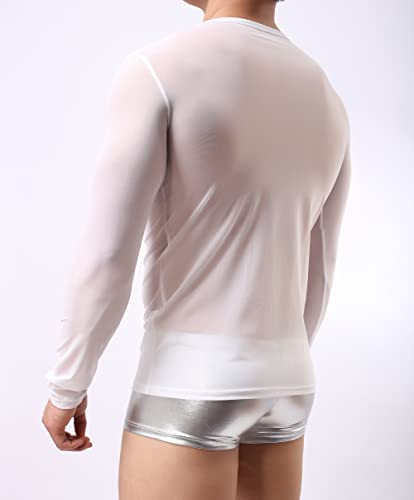 Men's Sexy Mesh Transparent T-Shirt Long Sleeve Round Neck Undershirt 5