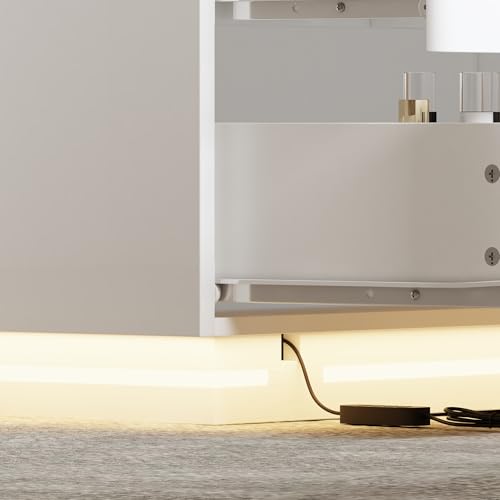 AGOTENI 63" W Closet Island with 16 Drawers, Glass Top & Lights, Modern Wooden Armoire Wardrobe Island with Drawer Organizers & Glossy Finish for Walk-in Closet Bedroom, White