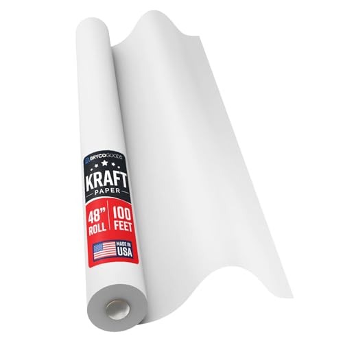 Bryco Goods 48 x 1200 (100) White Kraft Paper Roll - Made in USA - Craft Paper for Bulletin Board Art Table Covering Drawing Gift Wrapping Bouquet Packing Parcel 80GSM