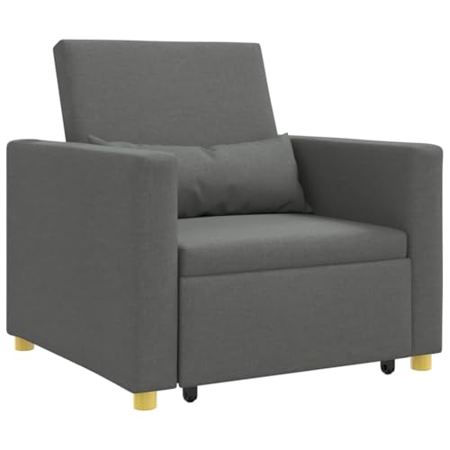 Vorpalize Sofá cama extensible individual gris oscuro tela 90 x 165 x 87 cm con marco de acero y cojín cervical, sillón reclinable 3 en 1 para salón y habitación de invitados, ahorra espacio y