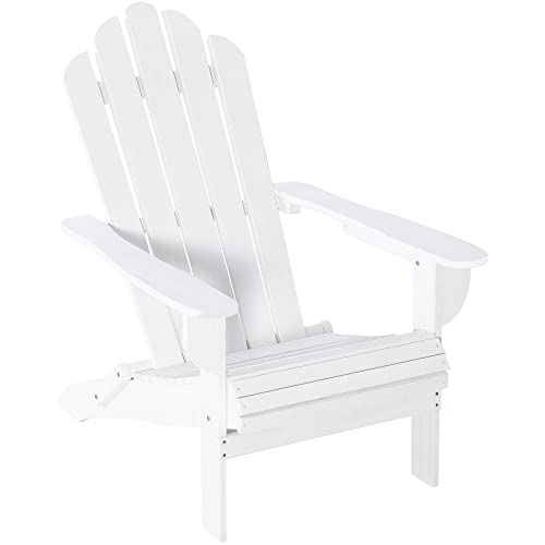 Outsunny Silla Adirondack de Madera Plegable Silla de Jardín con Reposabrazos y Respaldo Alto para Terraza Balcón Exterior Carga MAX. 113 kg 73x88x93 cm Blanco