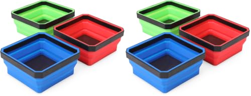 Image of PR1ME Collapsible Magnetic Parts Tray Set, Foldable Magnetic Tray, 3 Pieces 4.25 inch Square Silicone Bowls with Magnetic Base Stores and Organizes Small Parts and Tools (Pack of 2)
