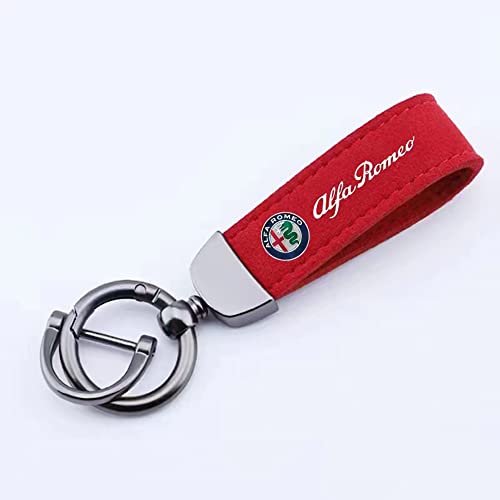 Voiture Cuir Suédé Porte-clés, pour Alfa Romeo Stelvio 4C Mito Giulietta avec Logo Pendentif Clé Multifonction Accessoires, Red Style-a