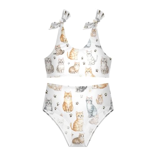 Plaaee Girls' 2 Piece Swimsuits Watercolor Cats Cute Bikini Set Bathing Suit 4T