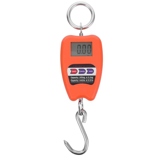 CONGARTENO Báscula Digital Colgante Industrial 200kg con Gancho Portátil Naranja sin Batería Compacta y Precisa para Pesar Equipaje Pesca y Carga Pesada