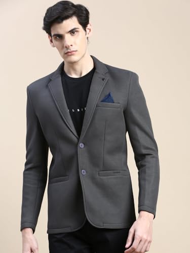 Image of SHOWOFFFF Men Solid Single Breasted Casual Blazer | Notched Lapel Full Sleeves Cotton Blazer for Mens | Slim Fit Regular Length Blazer for Men's