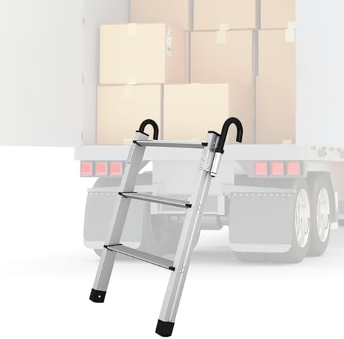 Heavy Duty Aluminum Truck Bed Ladder with Detachable Hooks, Anti-Slip Pedals, and Secure Access for Cargo Box, Trailer, and Vehicle Loading