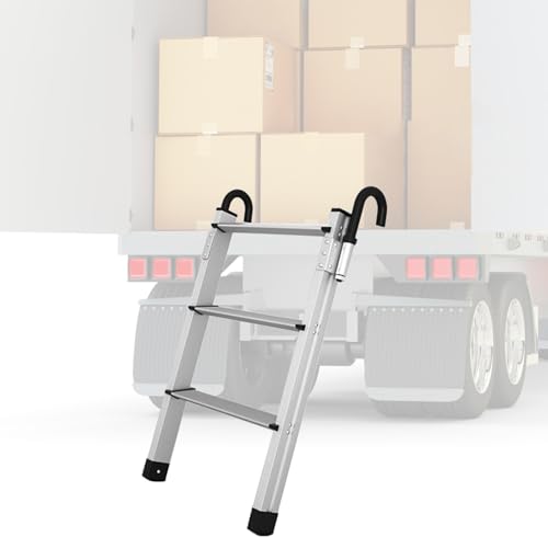 Escalera de aluminio resistente con ganchos desmontables y pedales antideslizantes para un acceso seguro a la caja de carga y remolque