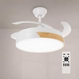 M Mimotec- Ventilatore da Soffitto LED Messe Nature 72W con Luce CCT Regolabile e Intensità Variabile, Motore DC Silenzioso, 6 Velocità, 4 Pale Retrattili, Timer, Telecomando