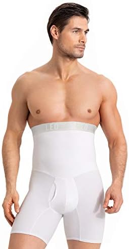 LEO Slimming Mens Underwear Girdle Compression - Body Shaper Shorts for Men White
