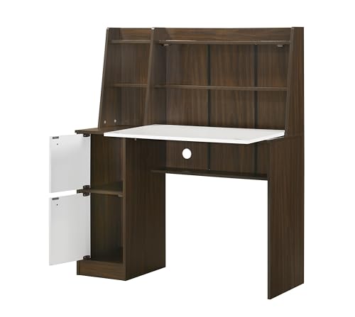 Image of DeckUp Aston Home Engineered Wood Study Table and Office Desk (Walnut & White, Matte Finish)