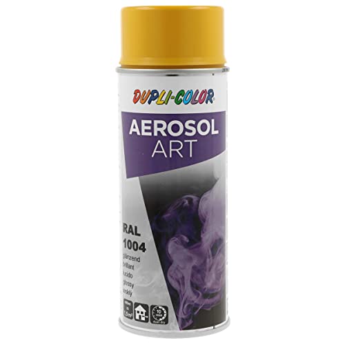 DUPLI-COLOR AEROSOL ART RAL 1004 goldgelb glänzend 400 ml, Spraylack für vielseitigen Einsatz, schnelltrocknend, hohe Deckkraft, für Innen- und Außenbereiche geeignet