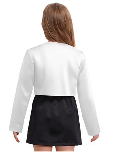 Kids Girls Long Sleeve Satin Flower Girl Bolero Shrug Flower Applique Cropped Cardigan Jacket Coat Top4