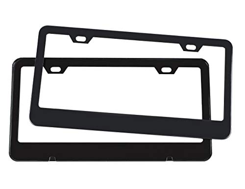 2Pcs Black License Plate Frame Powder Coating Heavy Duty Pure Black Plate Cover Metal Superior Plate Frame Holder Stable Frame Bracket For Us/Can +4 Black Caps+8 Alloy Screws+1 Screwdriver #TOP1