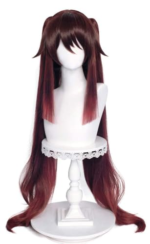 Image of LABEAUTE Long Pigtails Wig for Hutao Cosplay Straight Brown Halloween Hair Wigs with Cap
