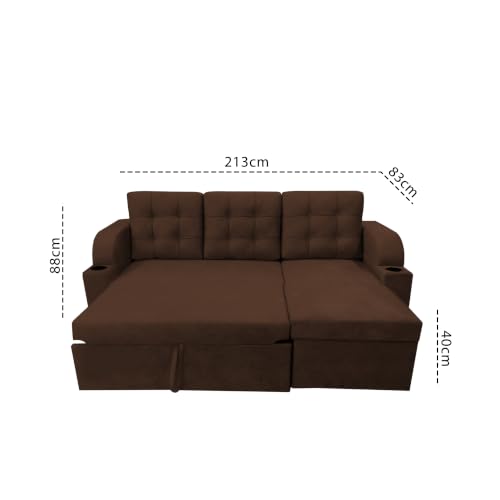 Image of Casaliving Grance LHS 4 Seater Corner Sofa Cum Bed for Living Room (Brown Fabric) Premium Fabric Sofa Set