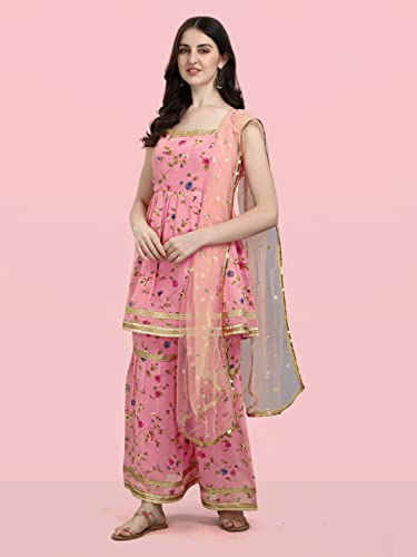 Image of VredeVogel Fox Georgette Printed Sharara Set With Embroidered Fabric Net Based Dupatta For Women's