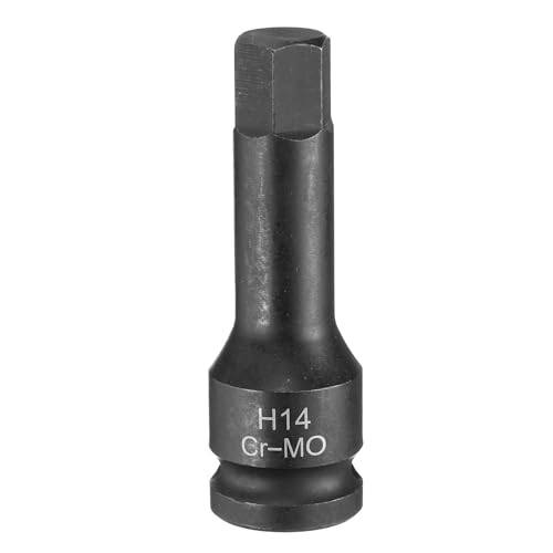 Llave de vaso hexagonal H14 de impacto uxcell antichoque de acero CR-MO fosfato negro 1/2 2