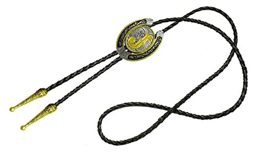 Moranse Upgrate Bolo Tie Golden Initial Letter A To Z In Western Cowboy Horseshoe Style With Cowhide Rope Necktie(J) #TOP1
