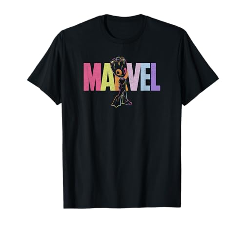Groot Marvel t-shirt noir Guardians Of The Galaxy avec logo néon imprimé
