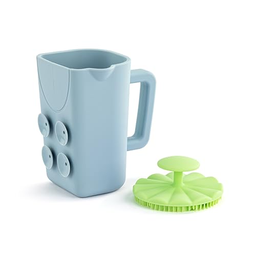 Image of DEMDACO Love to Play Collection Baby Bath Rinse Cup and Silicone Scalp Scrubber Set - Gentle Hair Washing Aid for Infants & Toddlers Soft Silicone Kids' Brush & Ergonomic Rinse Pitcher, Green