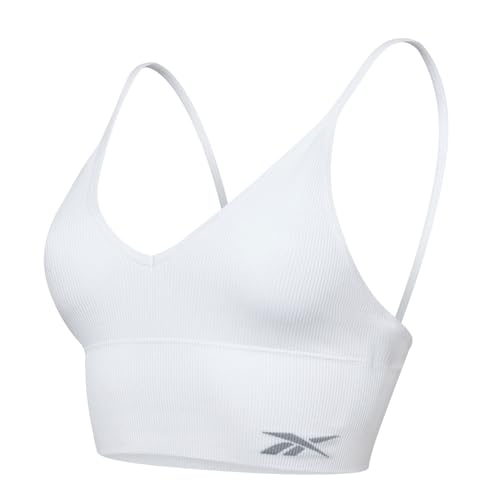 Reebok Seamless Ribbed Crop Top for Women | Light Support Seamless Bra Style Top, Non-Wired with Removable Pads | Black or White, Available in 4 Sizes