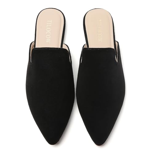 Image of Tilocow Women's Pointed Toe Flat Mules Backless Slip On Loafers