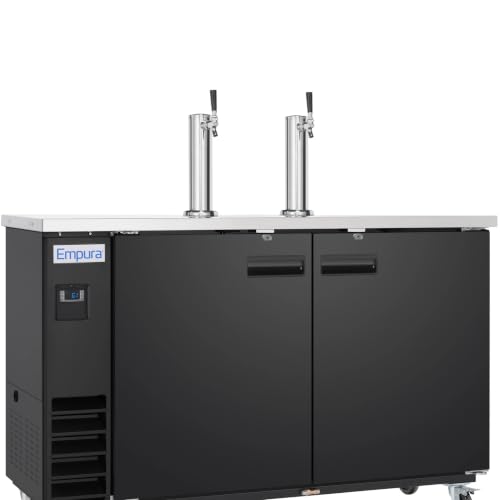 EMPURA 61" Dual Tap Beer Dispenser | Commercial Direct Draw Draft Kegerator for Restaurant Bar | (3) 1/2 Keg Capacity | 61.1"W x 24.4"D x 36.2"H, Stainless Steel Faucet Countertop, Black, 115V, ETL