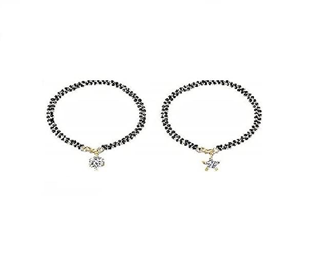 Designer Gold Plated Black Bangle Style Mangalsutra Hand Bracelet and Earring for Women - Set of 2 Pieces