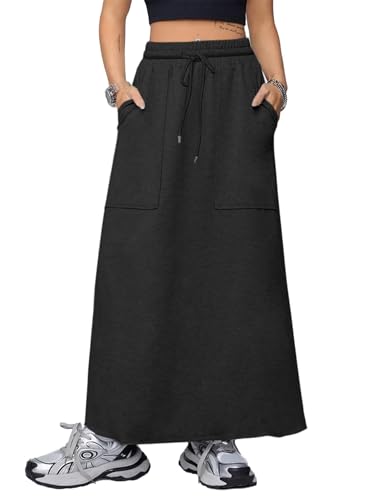 SOFIA'S CHOICE Women's Drawstring Maxi Skirt with Pockets High Waist A Line Long Skirts