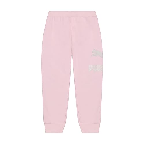 PUMA Calça jogger feminina com logotipo central, forro de lã, cintura elástica, calça de puxar, Giz rosa, M