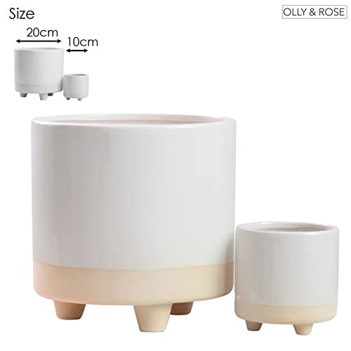 St Tropez Ceramic Plant Pots Indoor On Legs - White And Sand Planter Set 2-8" And 4" - Indoor & Outdoor #TOP4