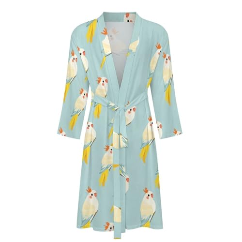 Cockatiel Cute Birds Comfort Robes for Men With Belt Long Sleeve Nightgown Spa Bathrobe Loungewear4