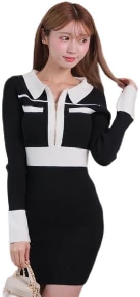 リップサービス] フロントZIPバイカラーニットワンピース - WWW